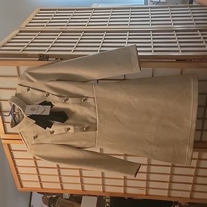 Dabuwawa elegant formal long sleeve bow A-line office dress tan Small S/M